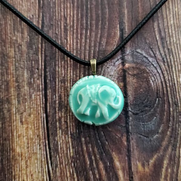 Handmade Ceramic Aqua Green Elephant Pendant Necklace - Picture 10 of 12